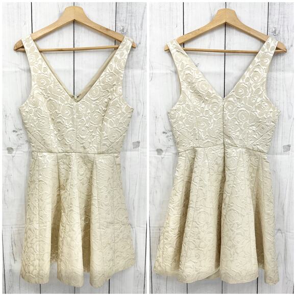 Erin Fetherston Sz 6 Cream Floral Jacquard Dress Mini Fit & Flare Sleeveless - Picture 2 of 8